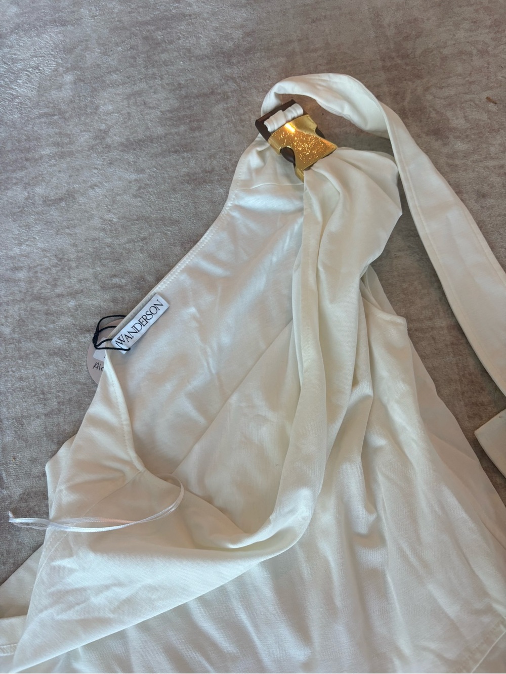 Jw Anderson  White One-Shoulder Dress with Gold Accent